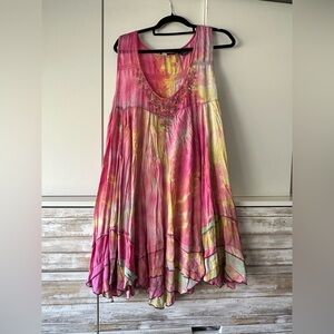 🌸 Boho Embellished Tunic Dress 26W Pink Tie Dye Flowy